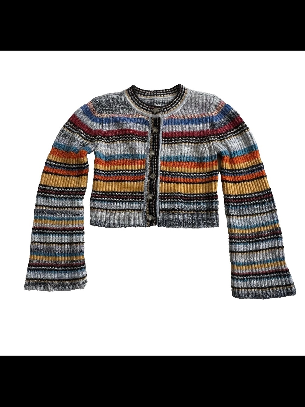 NWT Pilcro Anthropologie Ribbed Multi Stripe Cardigan Sweater M Wool Blend - Picture 2 of 8